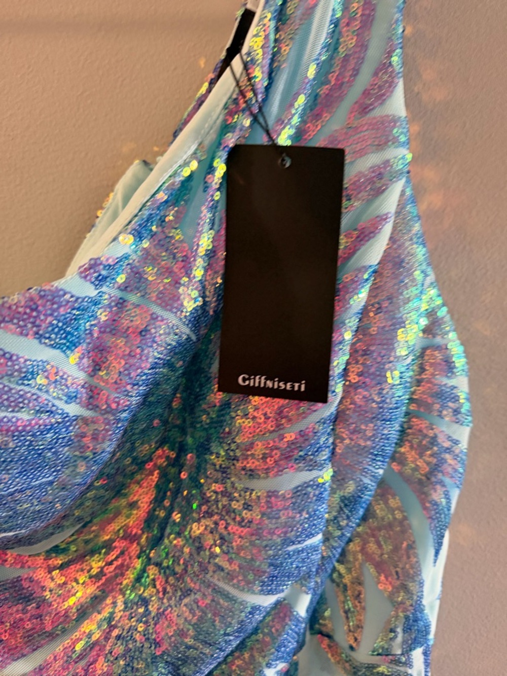 Women’s XL, Giffinsetti, Aqua & purple Iridescent Sequin Prom Dress - Picture 12 of 16